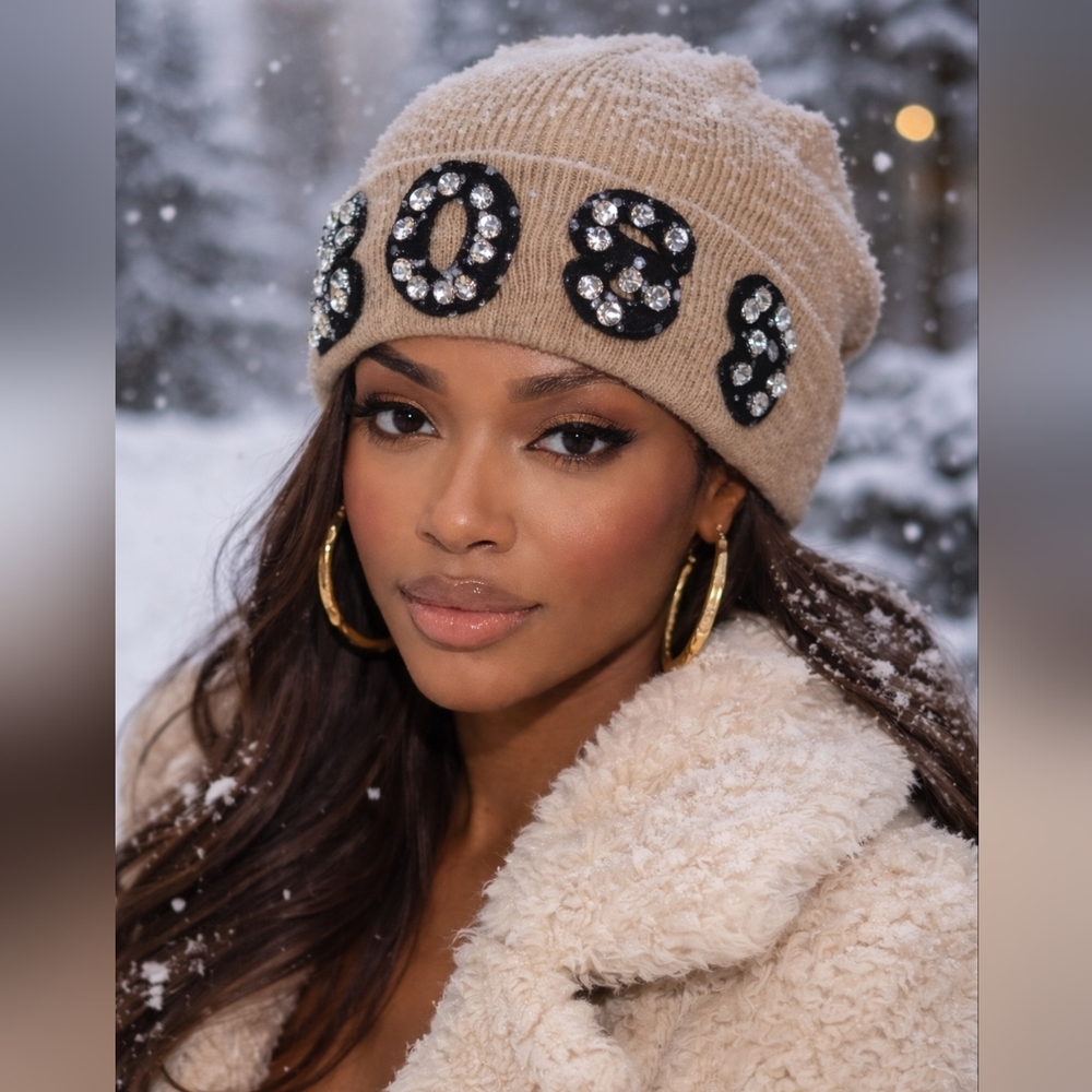 🤎Embellished Tan BOSS Beanie🤎